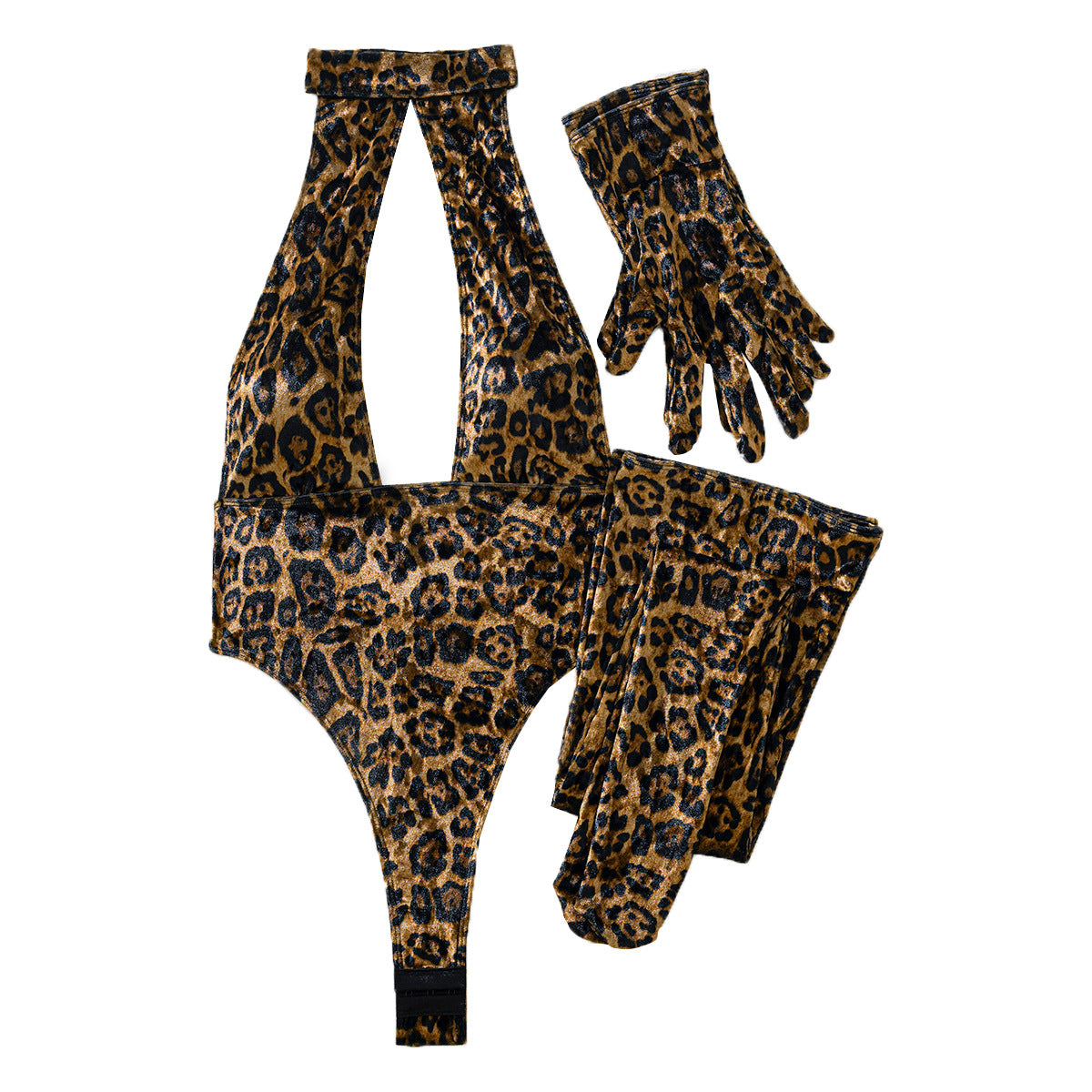 Fierce & Fabulous Women's Leopard Jumpsuit with Sexy Gloves and Leggings Suit