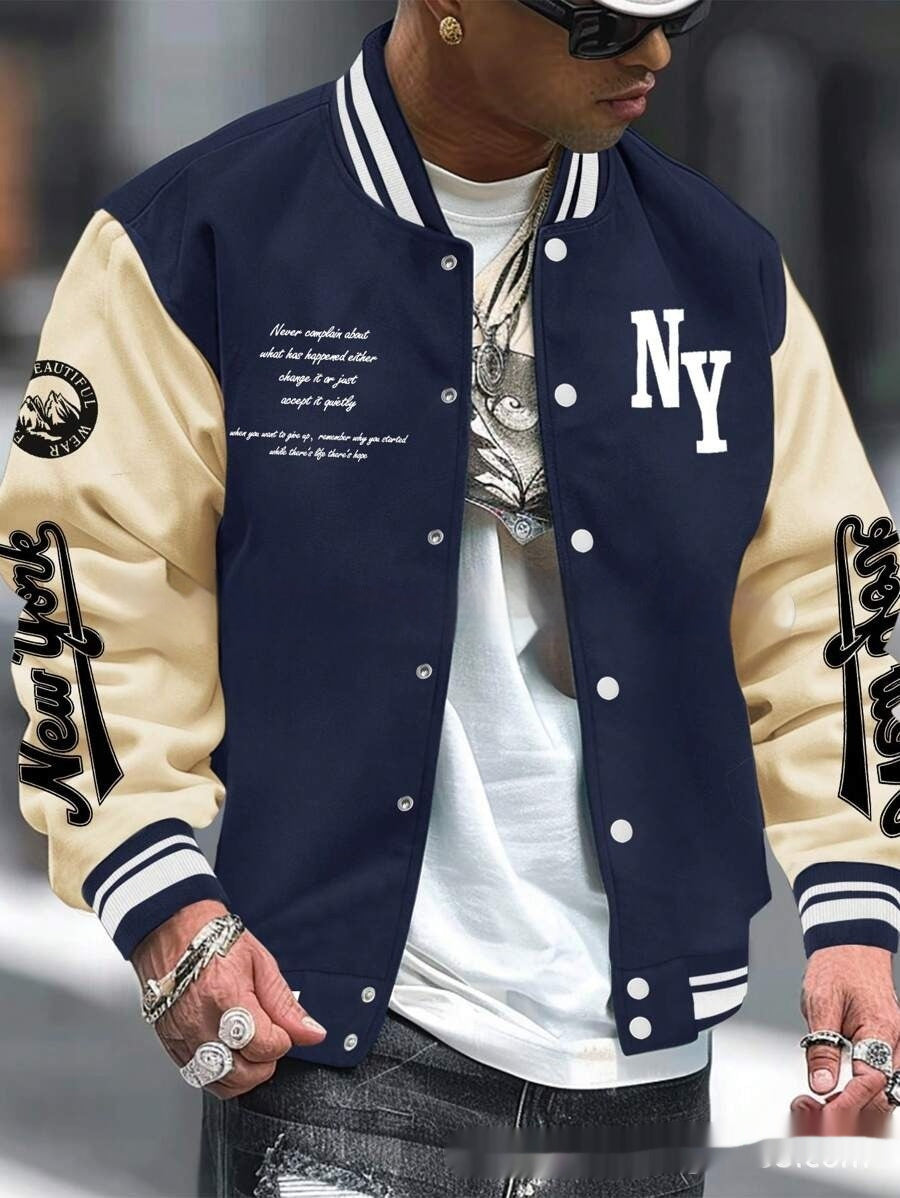 Men’s Baseball Varsity Jacket – Retro Letterman Coat Cardigan Streetwear Style