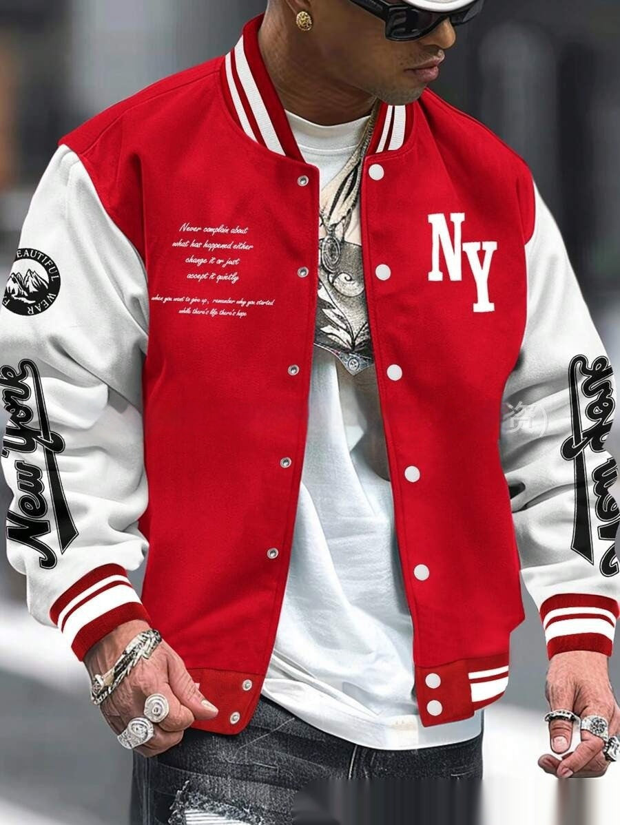 Men’s Baseball Varsity Jacket – Retro Letterman Coat Cardigan Streetwear Style