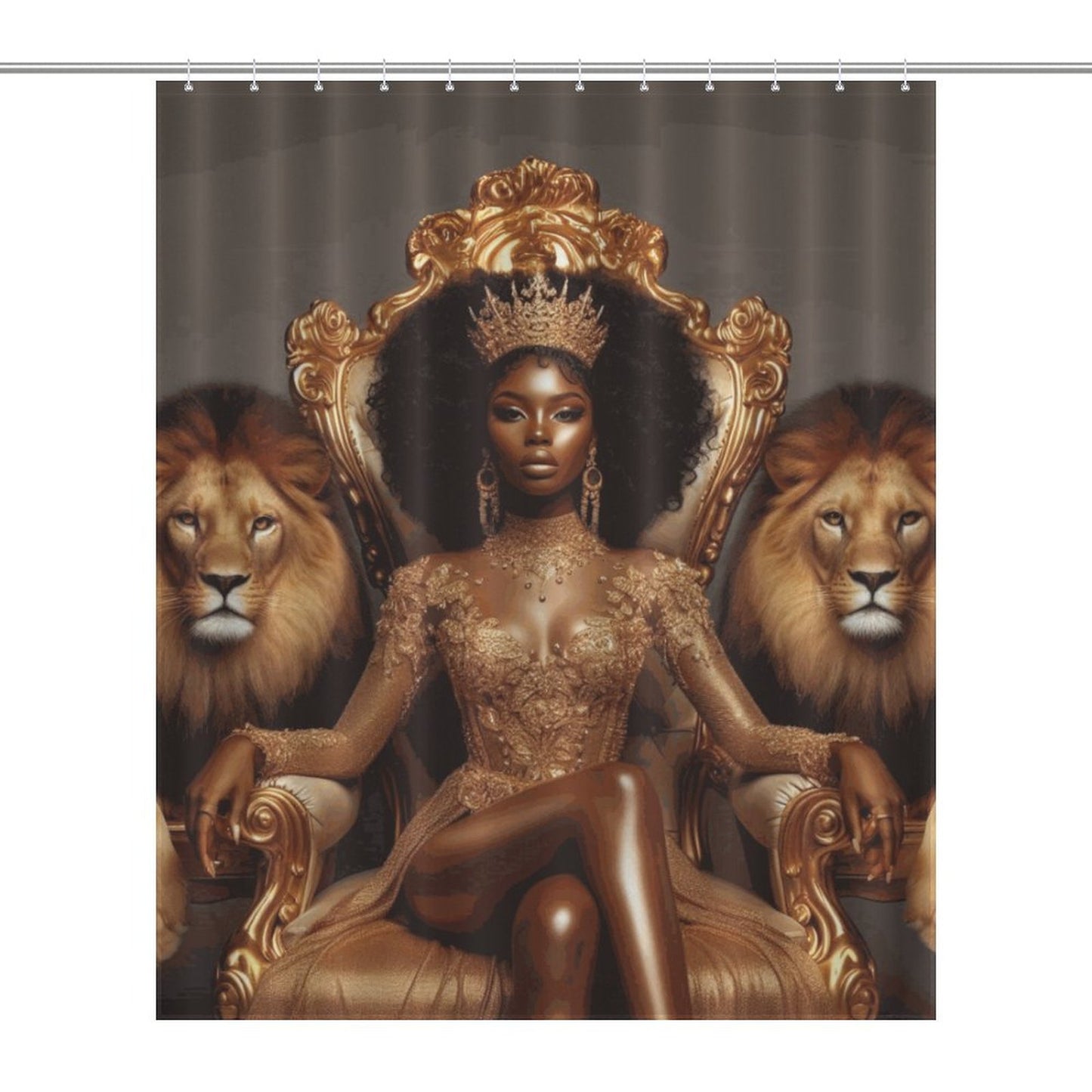 Regal Majesty: The Queen & Lions Shower Curtain