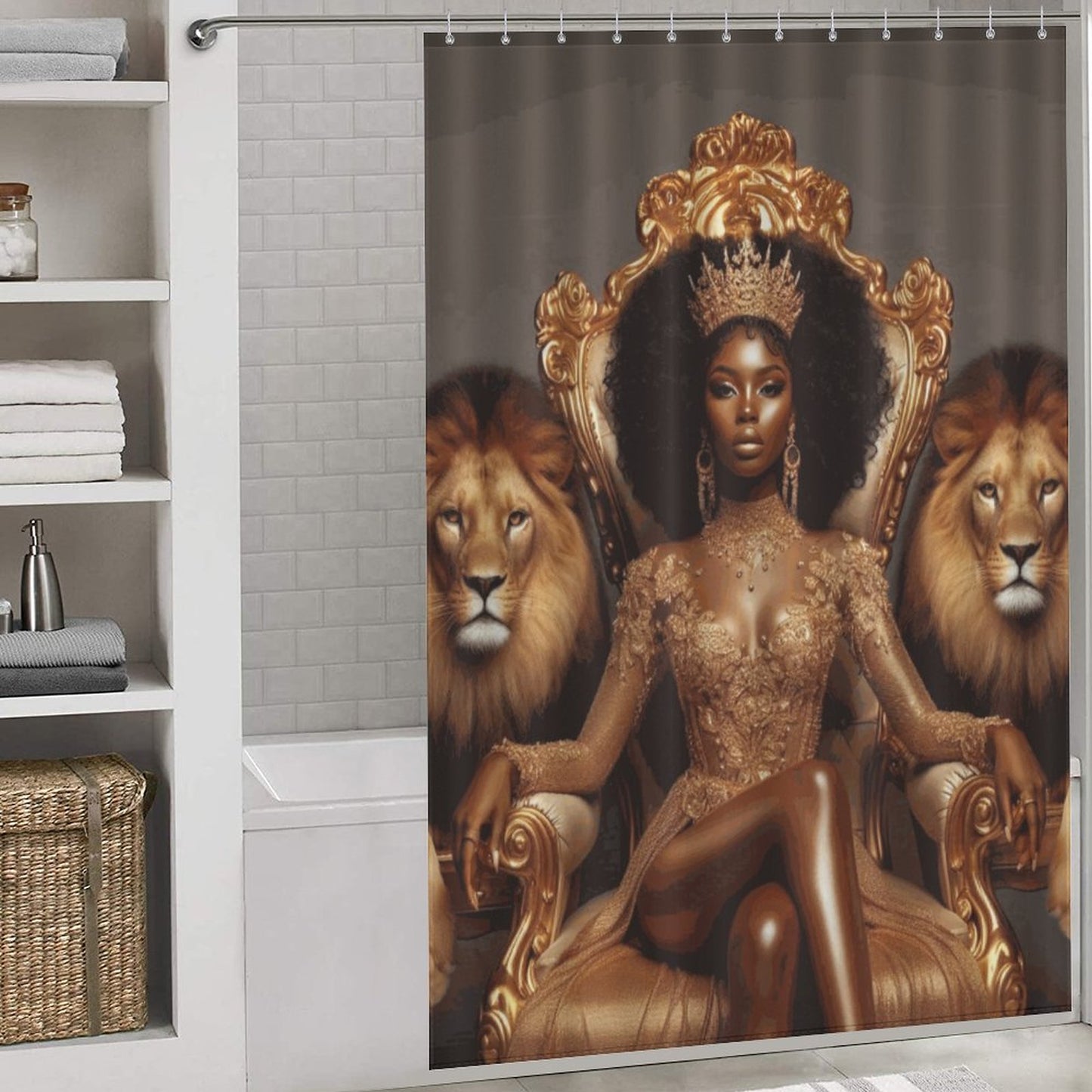 Regal Majesty: The Queen & Lions Shower Curtain