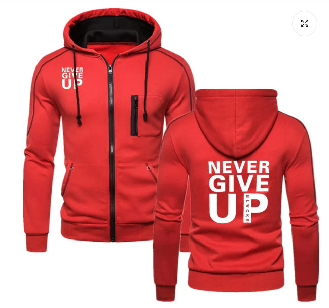 Men’s “Never Give Up” Hoodie – Casual Street wear Pullover | Motivational Graphic Sweatshirt