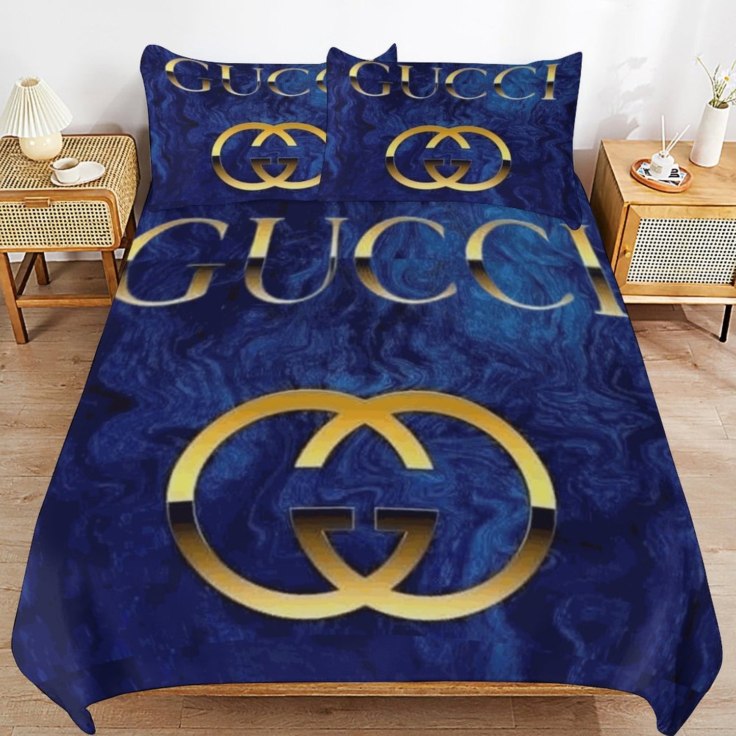 Luxury Blue & Gold Bedding Set – 3 Piece Comforter & Pillowcases | 3-Piece Bedding Set (Dual-sided Printing)