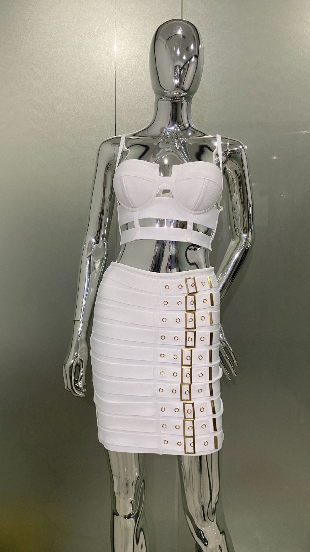 Sexy Spaghetti-Strap Camisole Top & Belt Buckle Miniskirt Set – Trendy Two-Piece Midriff Outfit for Women | Streetwear Clubwear Fashion
