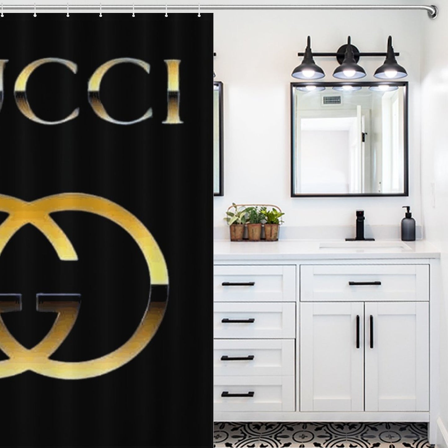 Luxury Logo Shower Curtain, Stylish Bath Decor, Modern Bathroom Accessory, Elegant Home Decor, Designer Style, Perfect Gift Idea