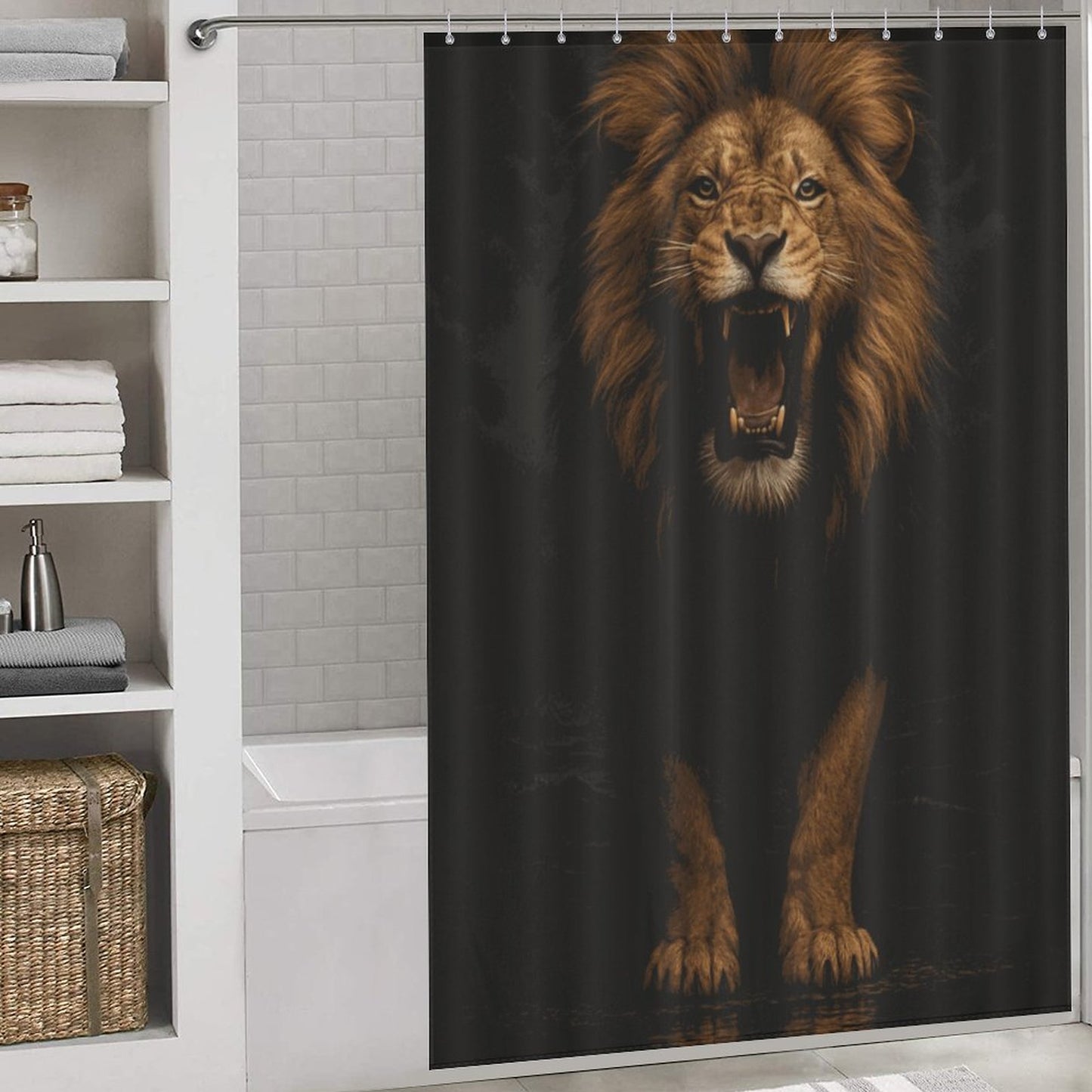 Majestic King Lion Shower Curtain | Bold Masculine African Lion Bathroom Decor | Powerful Animal Print for Men’s Bathroom | Gift for Him