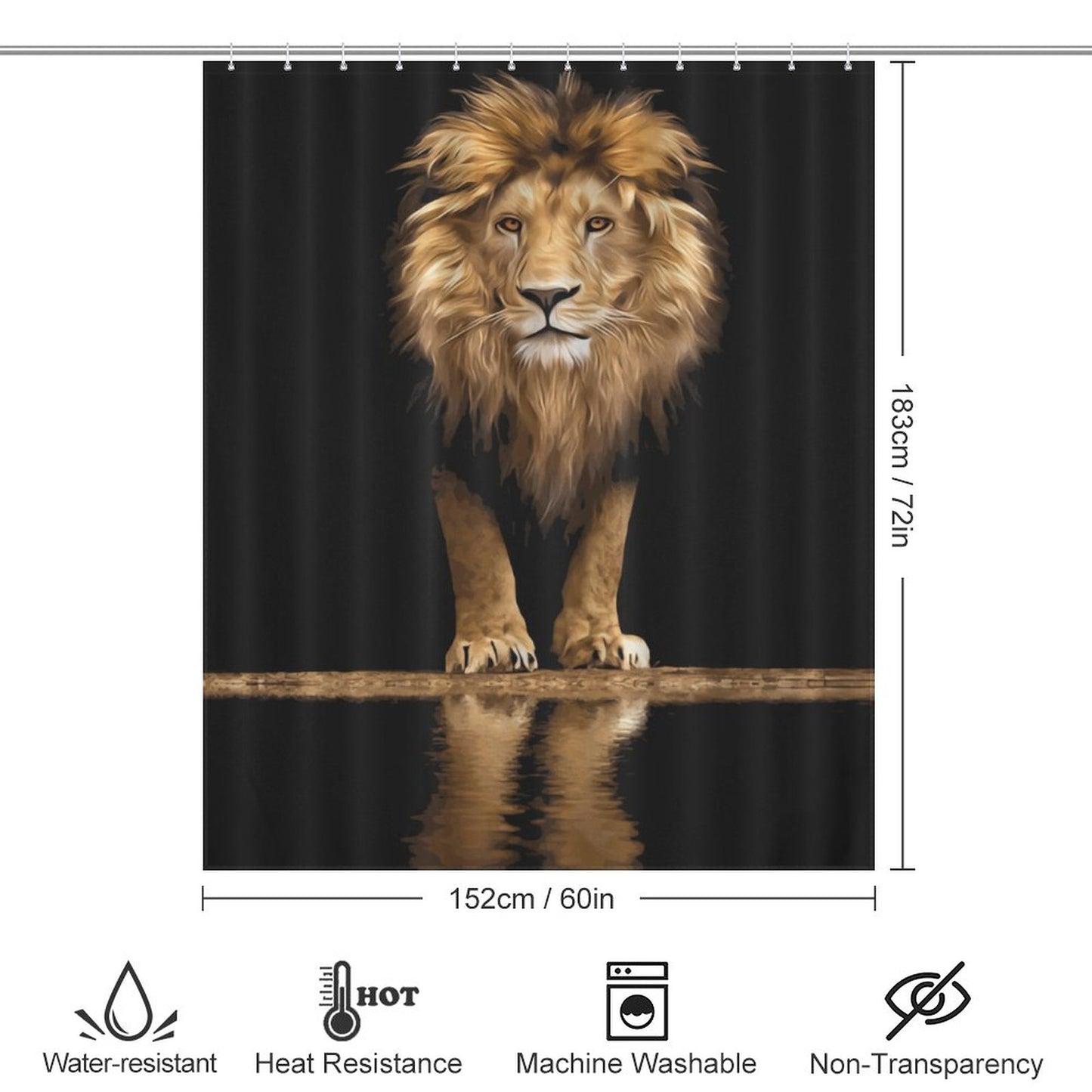 Majestic King Lion Shower Curtain | Bold Masculine African Lion Bathroom Decor | Powerful Animal Print for Men’s Bathroom | Gift for Him