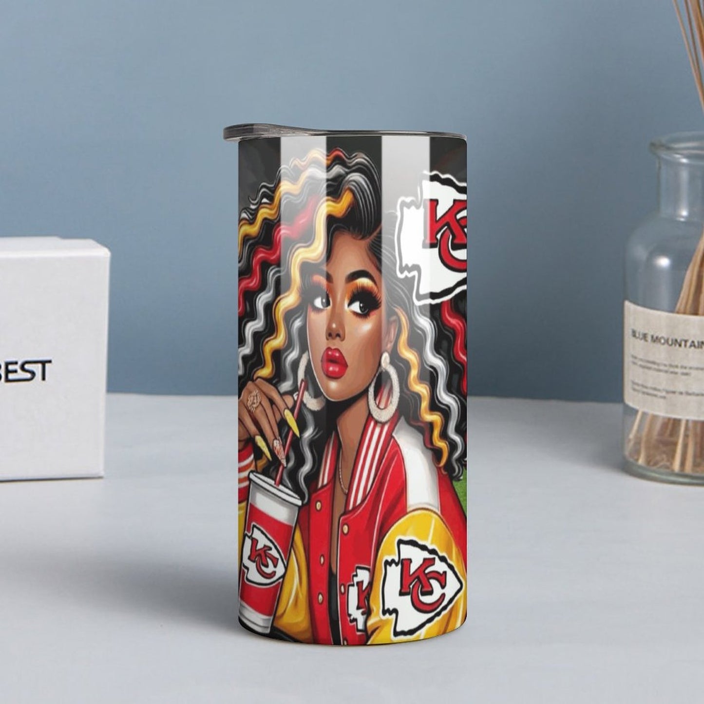 Melanin Queen Kansas City Chiefs Tumbler | 20oz Stainless Steel Football Fan Cup | Black Girl Magic Sports Gift | Game Day Drinkware