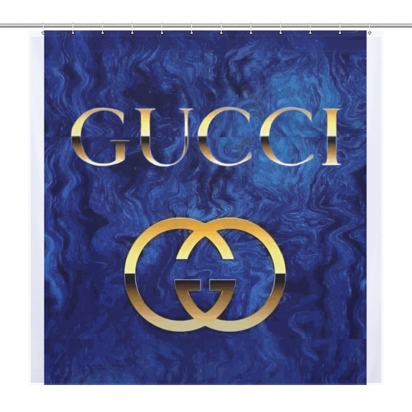 Luxury Blue & Gold Shower Curtain – Elegant Bathroom Decor