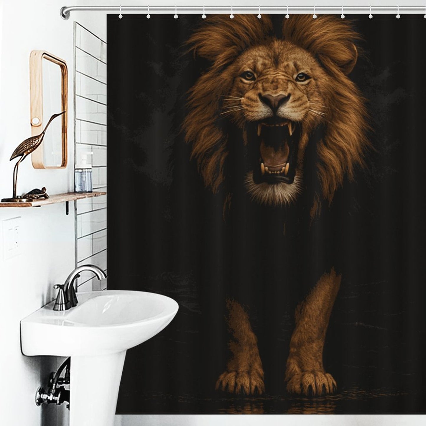 Majestic King Lion Shower Curtain | Bold Masculine African Lion Bathroom Decor | Powerful Animal Print for Men’s Bathroom | Gift for Him