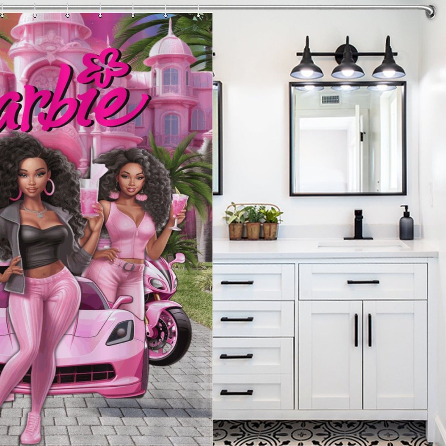Melanin Barbie Shower Curtain – Black Girl Magic Bathroom Decor, Afrocentric Home Style, Melanin Queen Bathroom