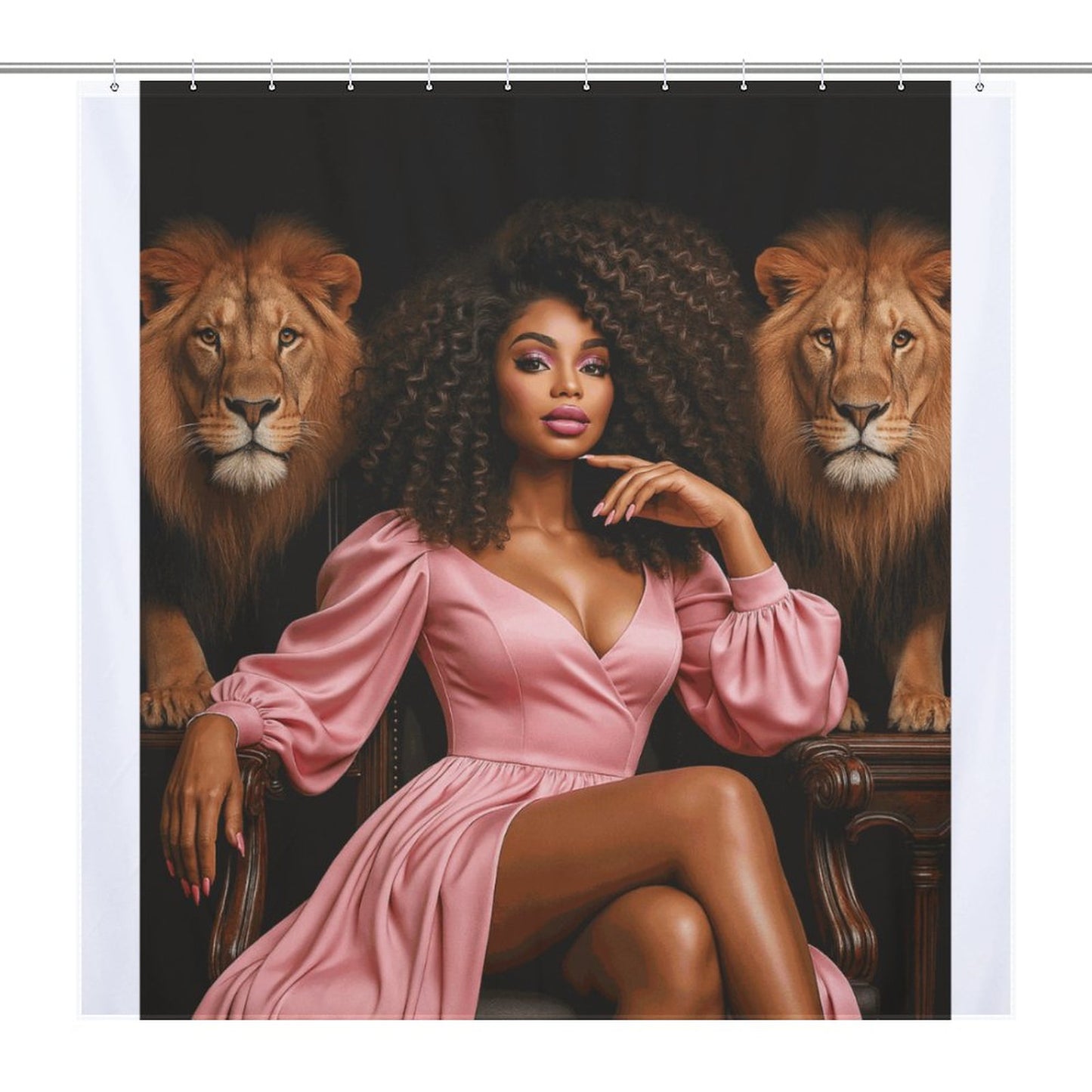 Regal Queen and Lions Black Luxury Shower Curtain