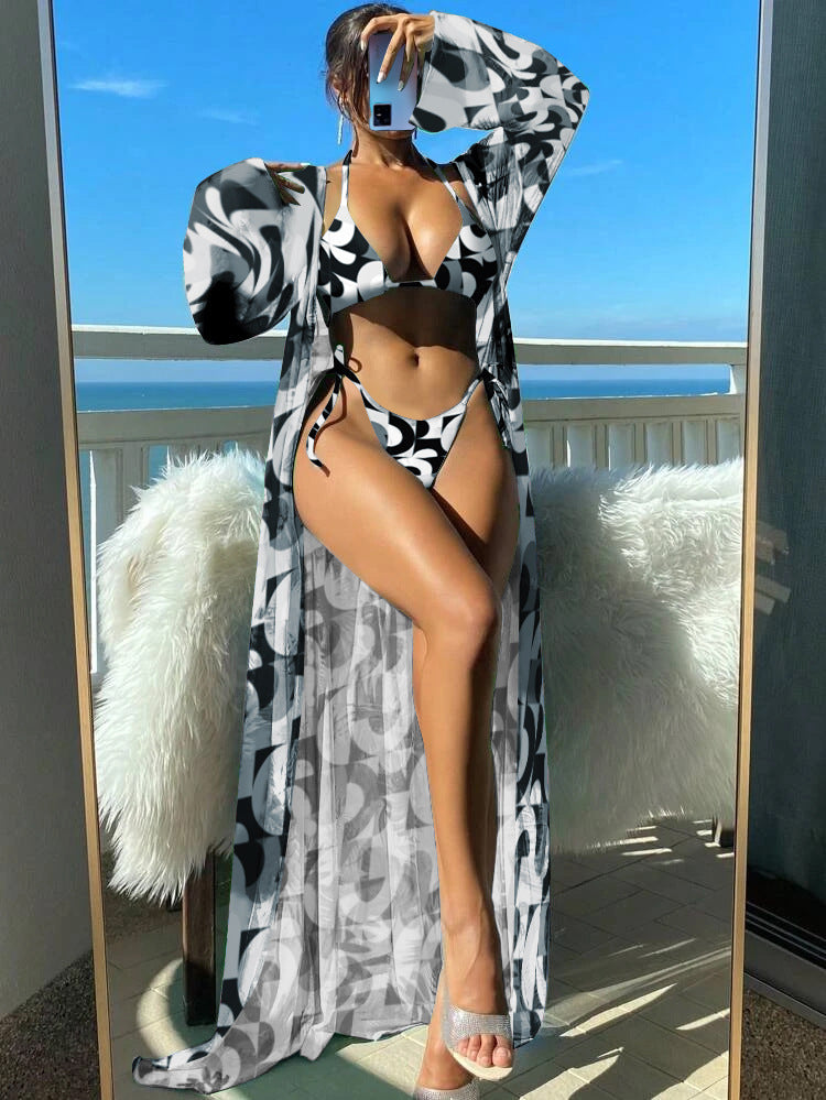 Women's Long Sleeve Blouse Banded Bikini