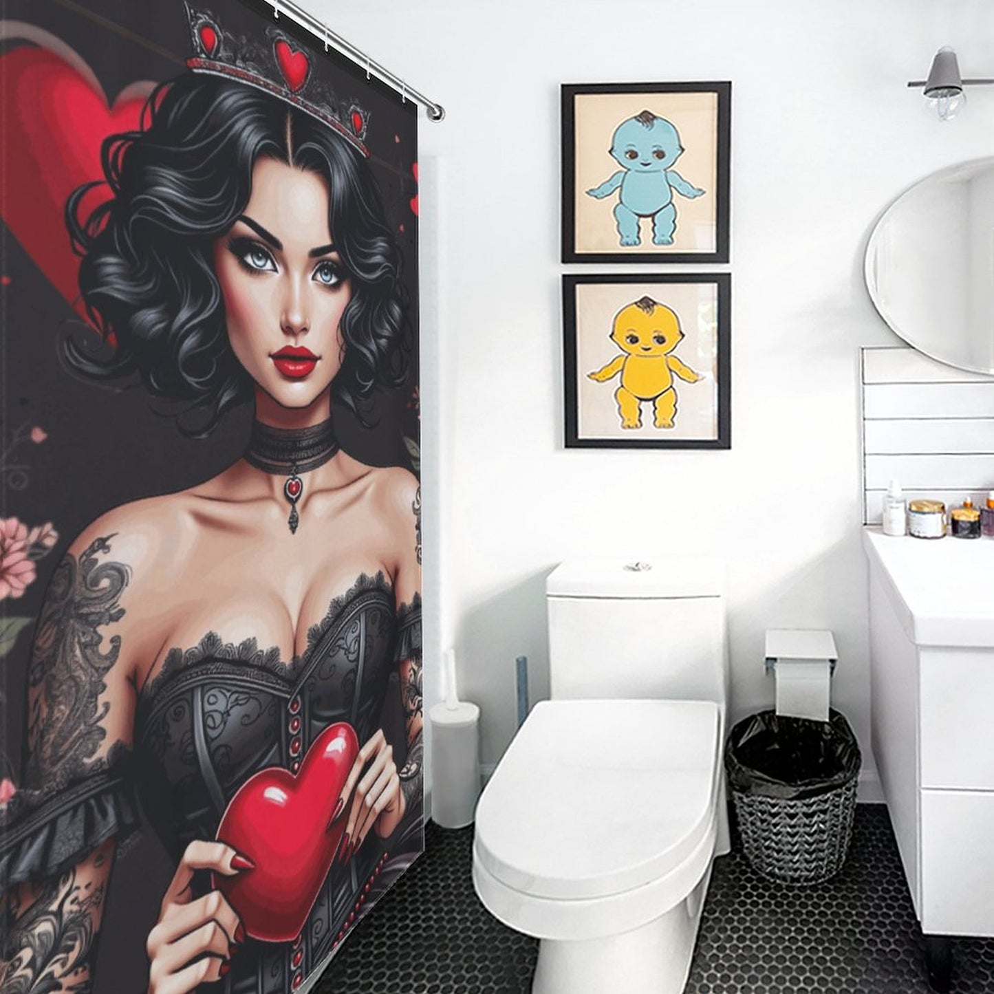 Queen of Hearts Gothic Shower Curtain – Dark Elegance Meets Royalty