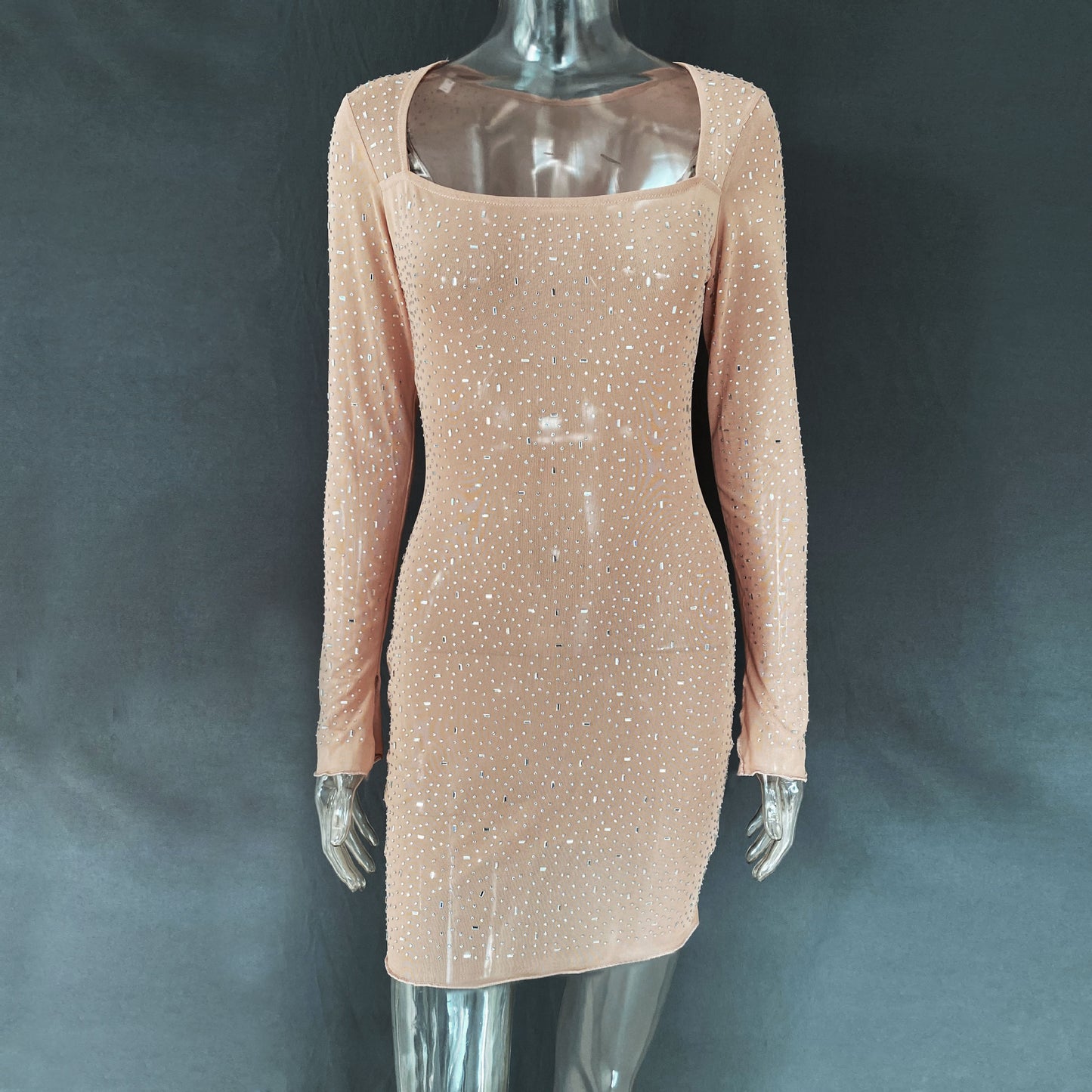 Sequin Bodycon Dress – Sparkly Sleeveless Party Dress with Square Neck | Glam Nightclub Outfit | Tight Micro-Elastic Glitter Dress for Women