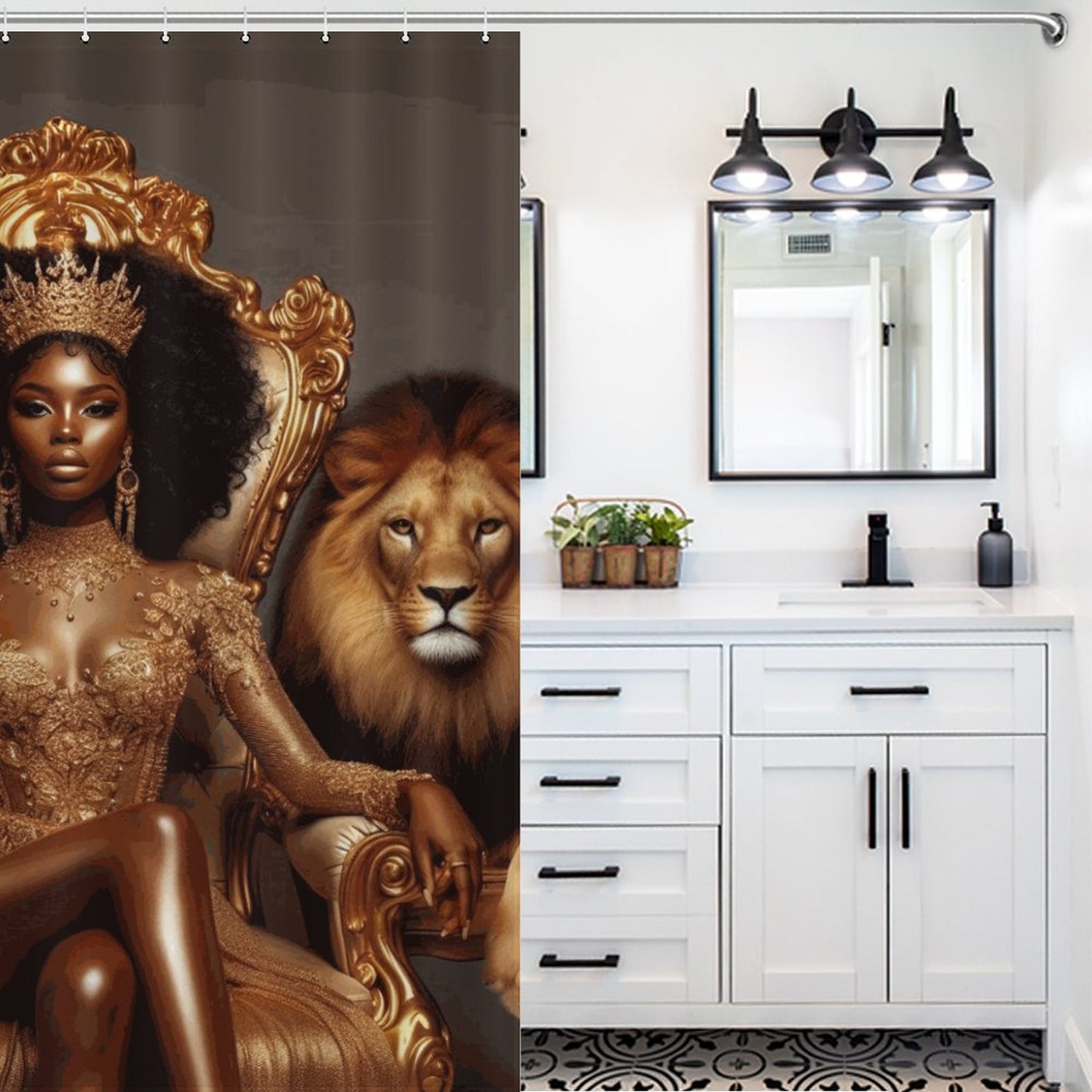 Regal Majesty: The Queen & Lions Shower Curtain