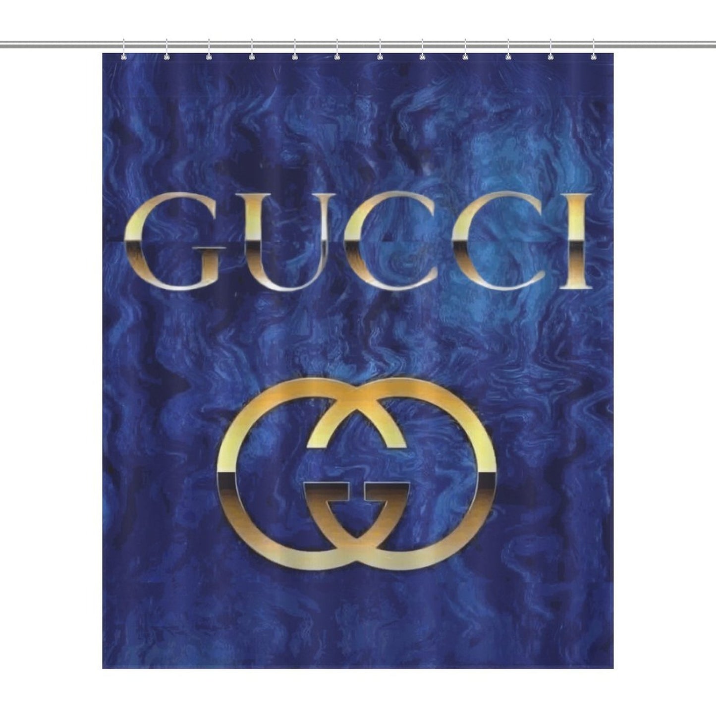 Luxury Blue & Gold Shower Curtain – Elegant Bathroom Decor