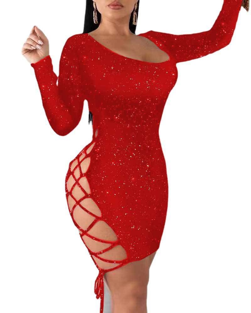 Elegant Women's Print Backless Lace-Up Long Sleeve Dress – Sexy & Chic