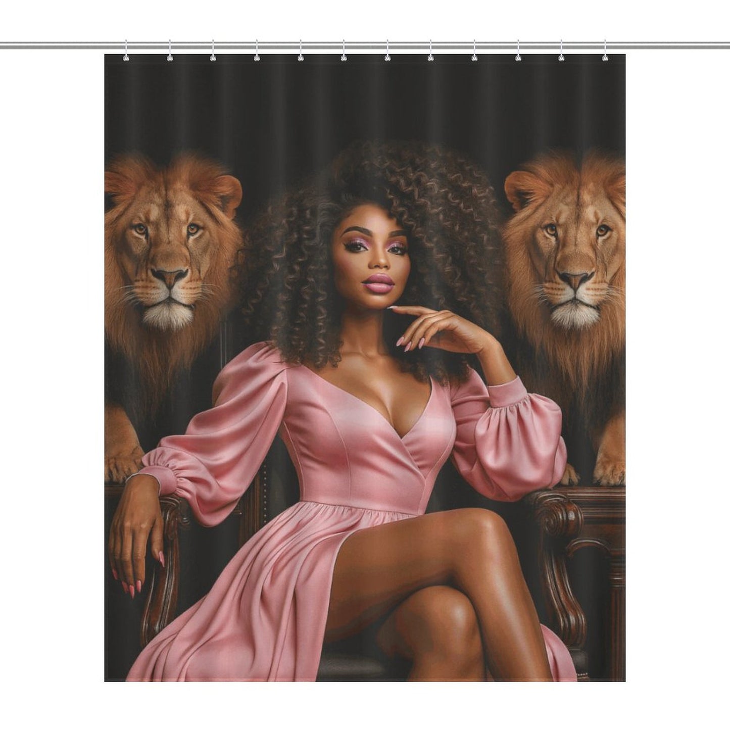 Regal Queen and Lions Black Luxury Shower Curtain