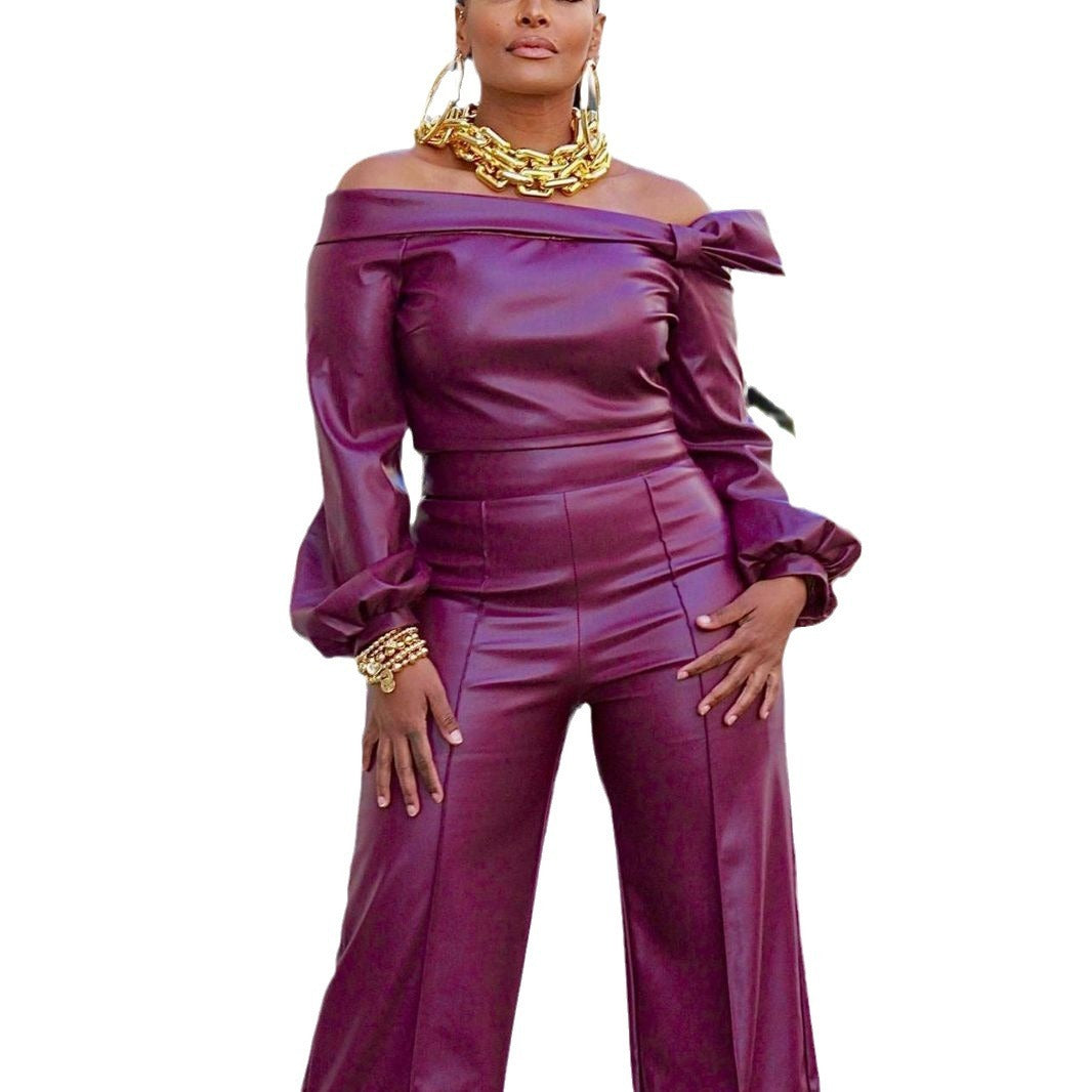 Luxury Women’s Leather Suit – Elegant Faux Leather Two-Piece Set | Trendy Fall Outfit | Chic Streetwear for Confident Women