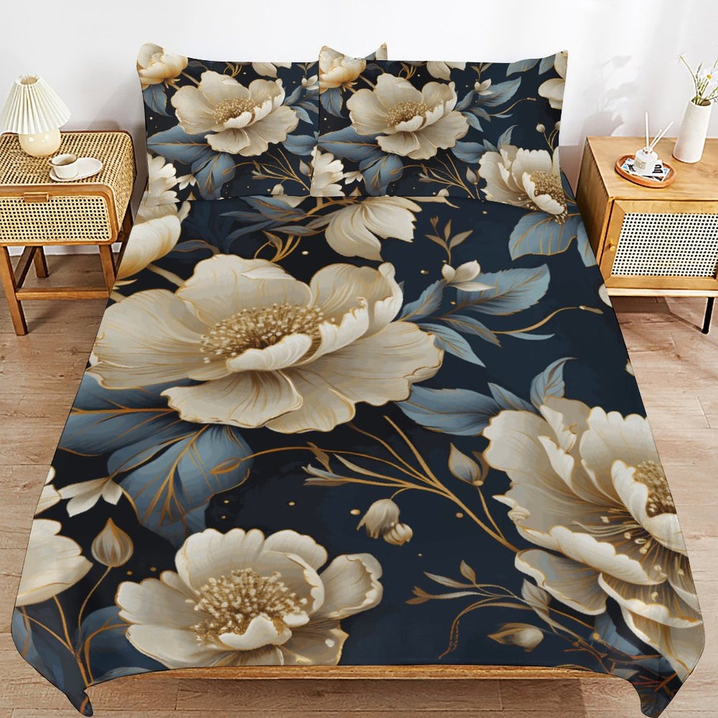 3-Piece Bedding Set-102"x90 Soft Duvet Cover & Pillowcases, Elegant Flower Design, Queen/King Size Comforter Set