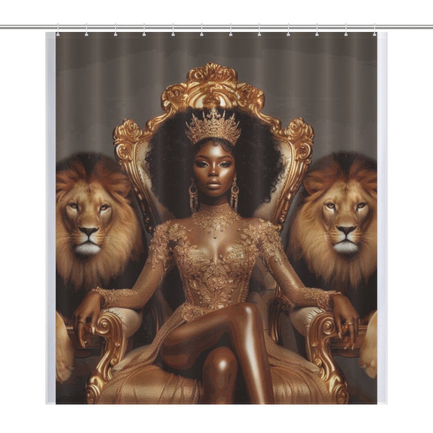 Regal Majesty: The Queen & Lions Shower Curtain