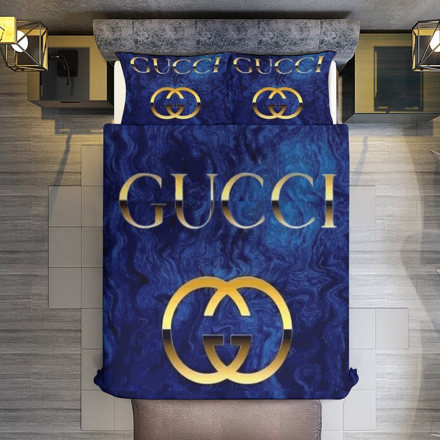 Luxury Blue & Gold Bedding Set – 3 Piece Comforter & Pillowcases | 3-Piece Bedding Set (Dual-sided Printing)