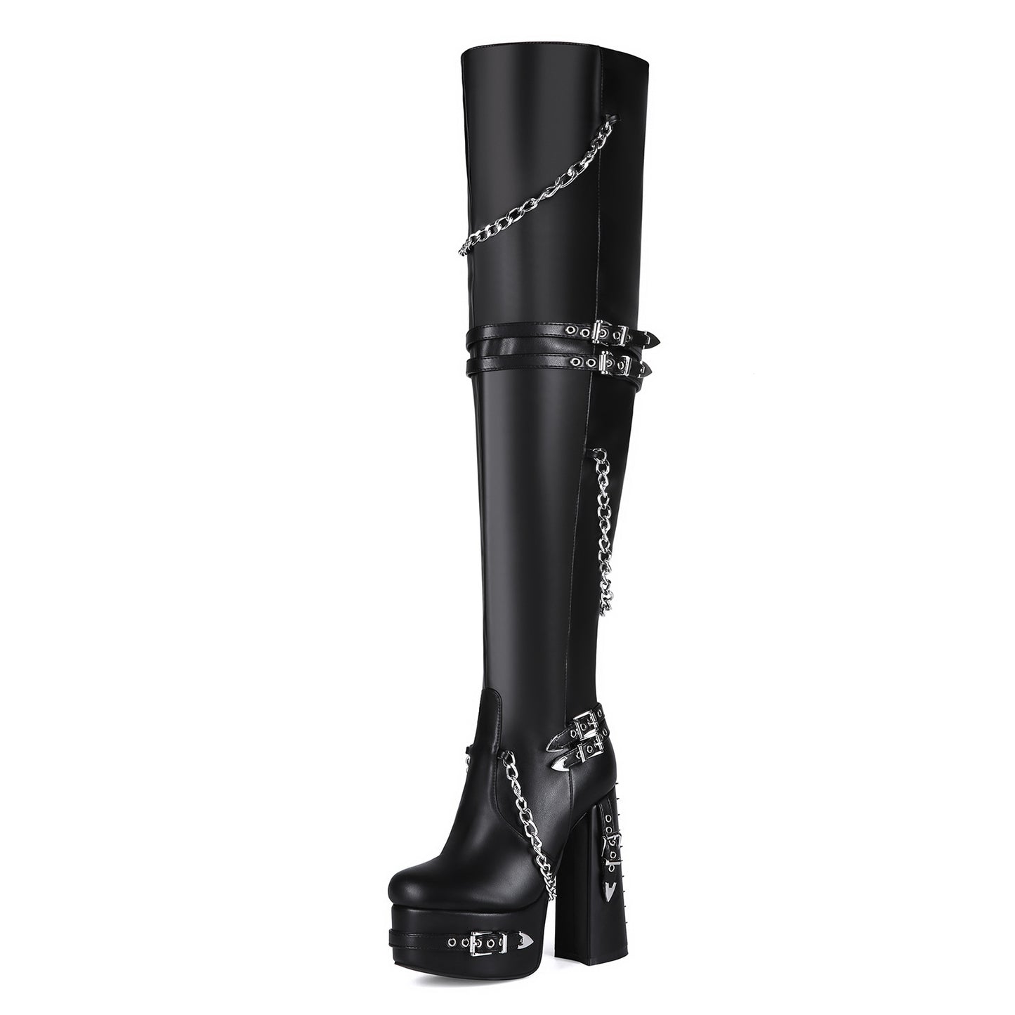 Luxe Rivet Punk Gothic Over-the-Knee Boots – Chunky Heel Statement Thigh Highs | Edgy High Fashion Streetwear Footwear