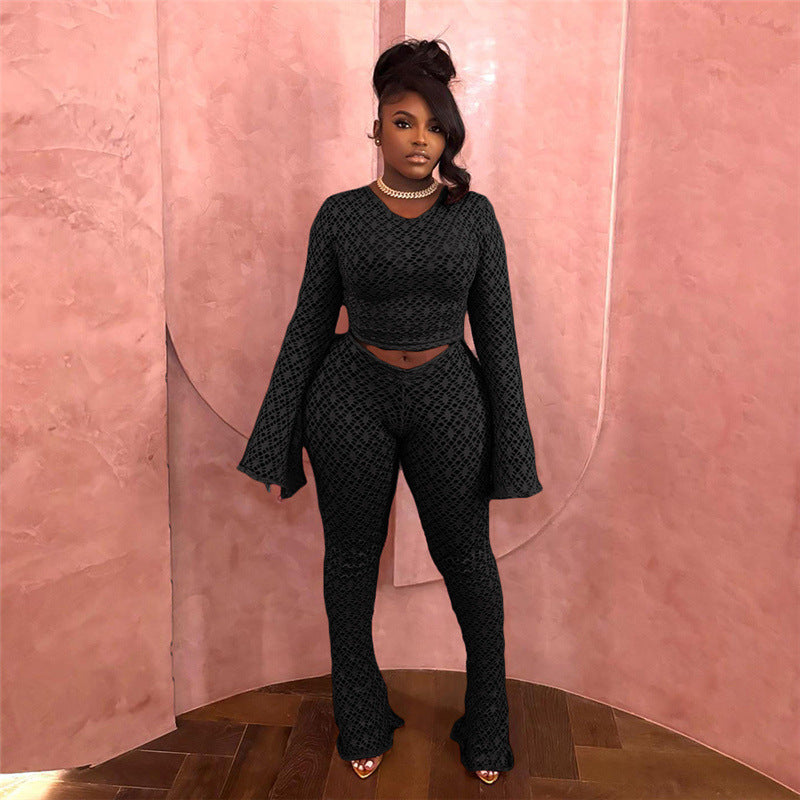 Personality Street Sexy Ripped Bare Midriff High Waist Trousers Suit Women