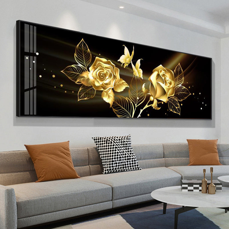Black Gold Rose Abstract Wall Art Canvas | Luxury Floral Painting Print | Modern Glam Home Decor for Living Room, Bedroom & Office | Elegant Rose Gold Canvas Artwork