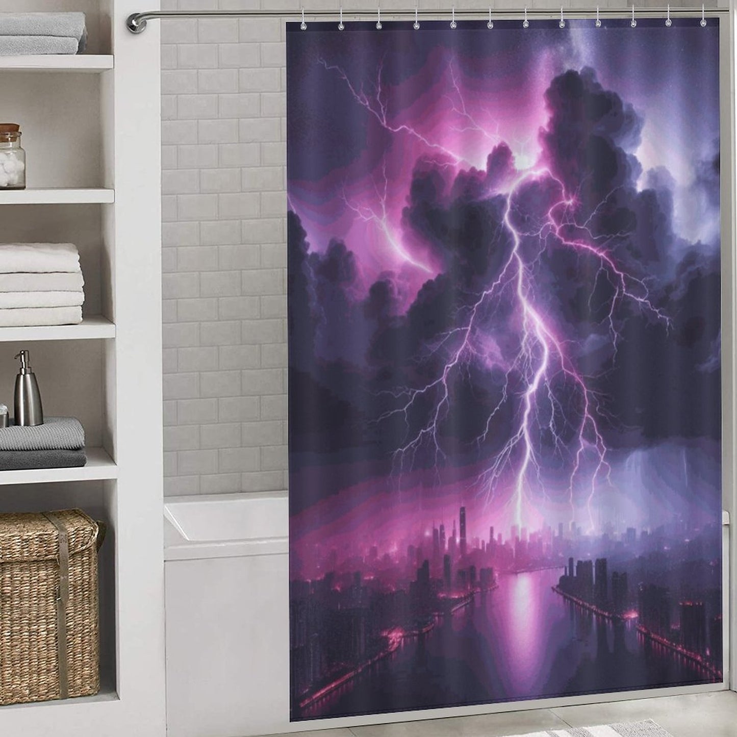 Thunder Storm Shower Curtain/ Black and Purple/ The Storm/ Master Bathroom/ Guest Bathroom