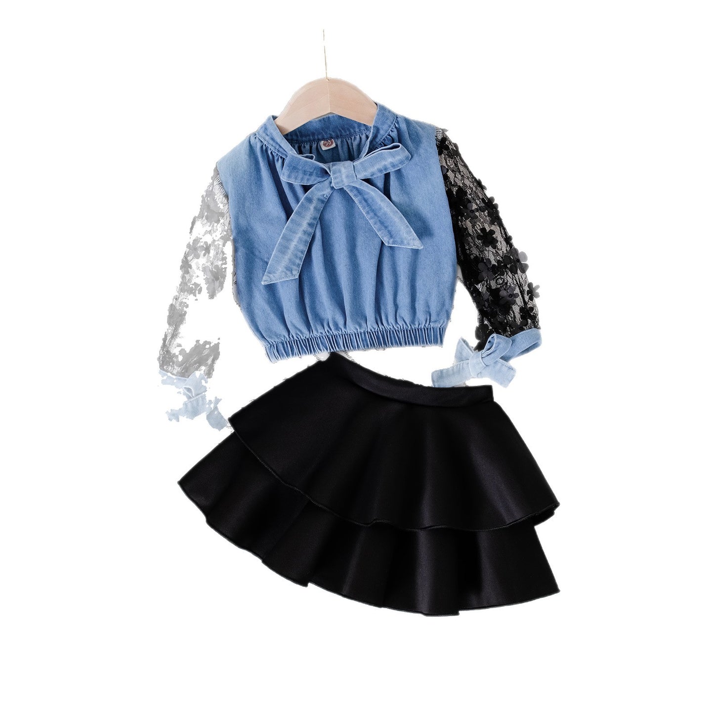 Hollow-out Long Sleeve Girls Dress Two-Piece Set – Trendy Fall Fashion Outfit for Stylish Little Girls