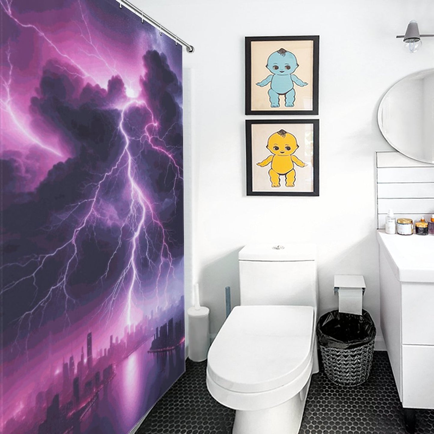 Thunder Storm Shower Curtain/ Black and Purple/ The Storm/ Master Bathroom/ Guest Bathroom