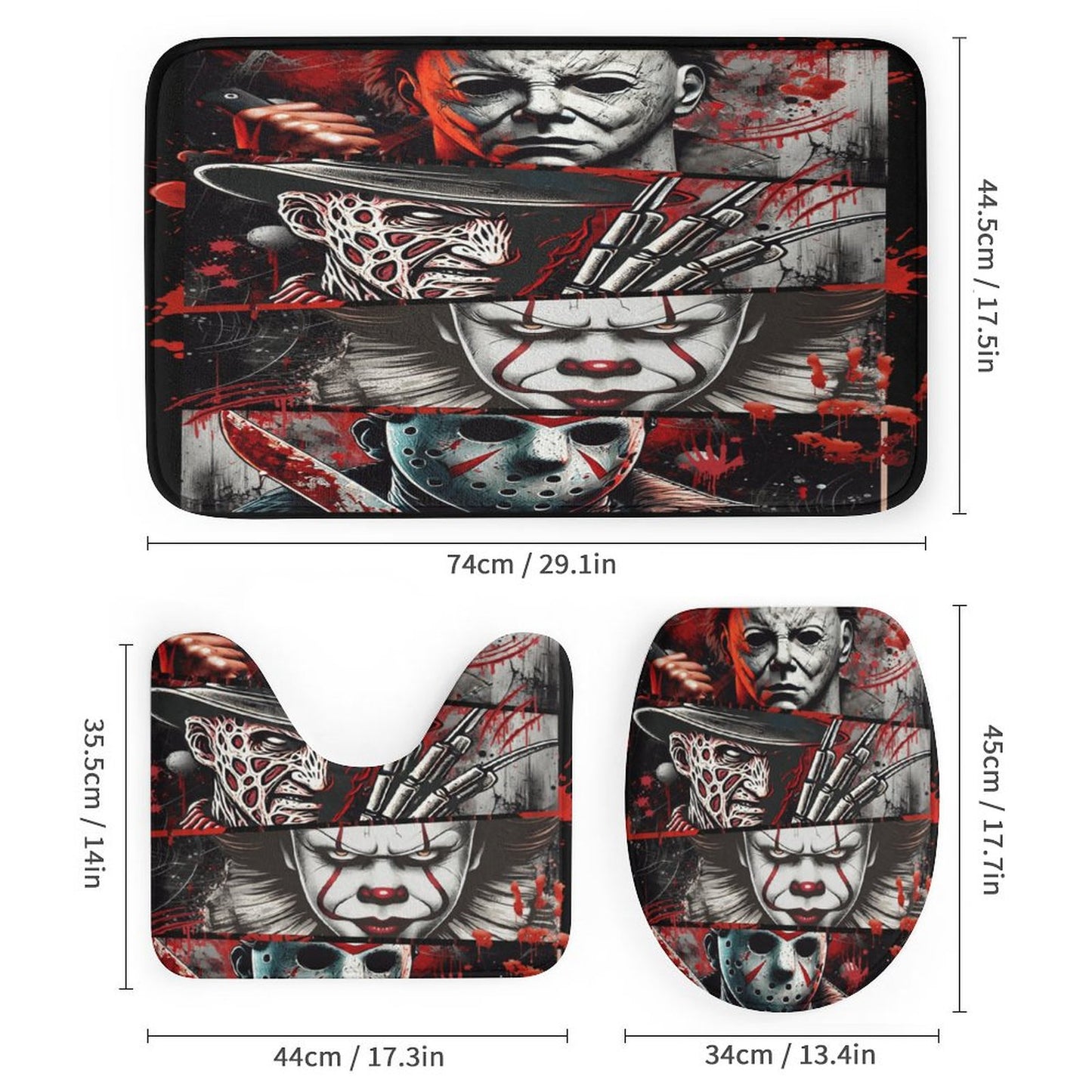 Horror Movie Characters Shower Curtain Set with 3 Rugs