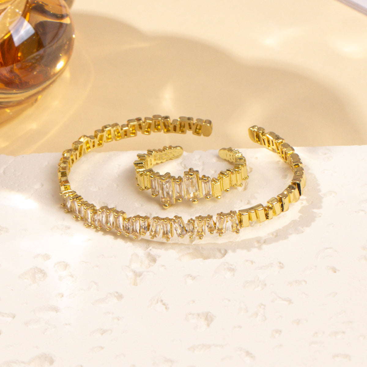 2PCS Fashionable Women’s Cubic Zirconia Wristband Rings – Irregular Inlaid Open Bangle Bracelets | Luxury Statement Jewelry Gift