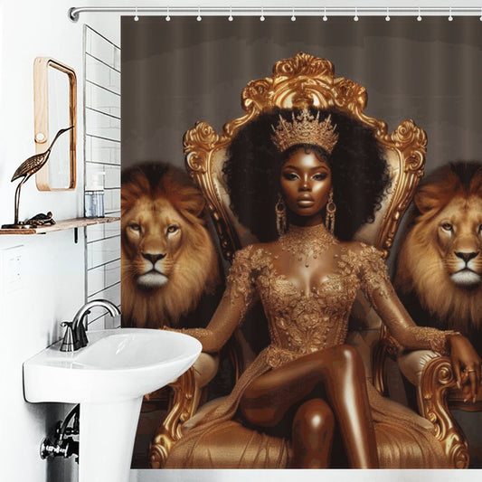 Regal Majesty: The Queen & Lions Shower Curtain