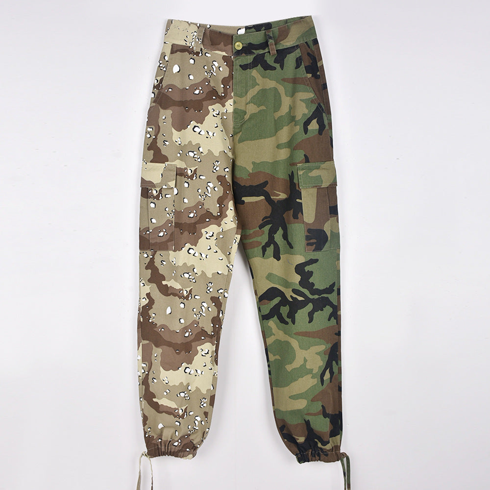 Denim Casual Camouflage Color-Block Pants | Streetwear Patchwork Jeans | Trendy Urban Cargo-Style Denim