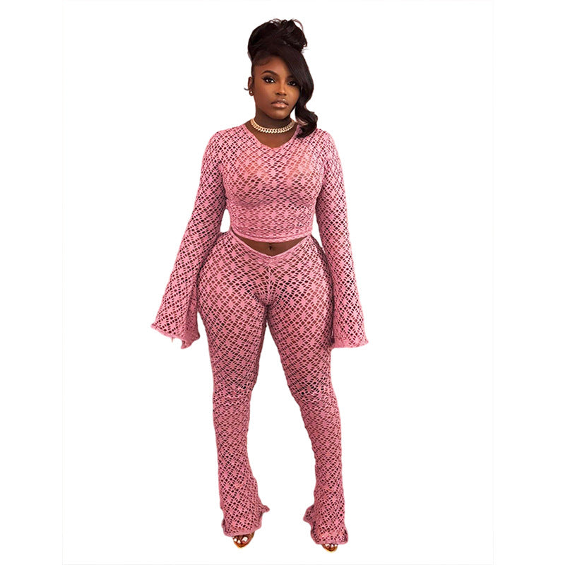 Personality Street Sexy Ripped Bare Midriff High Waist Trousers Suit Women