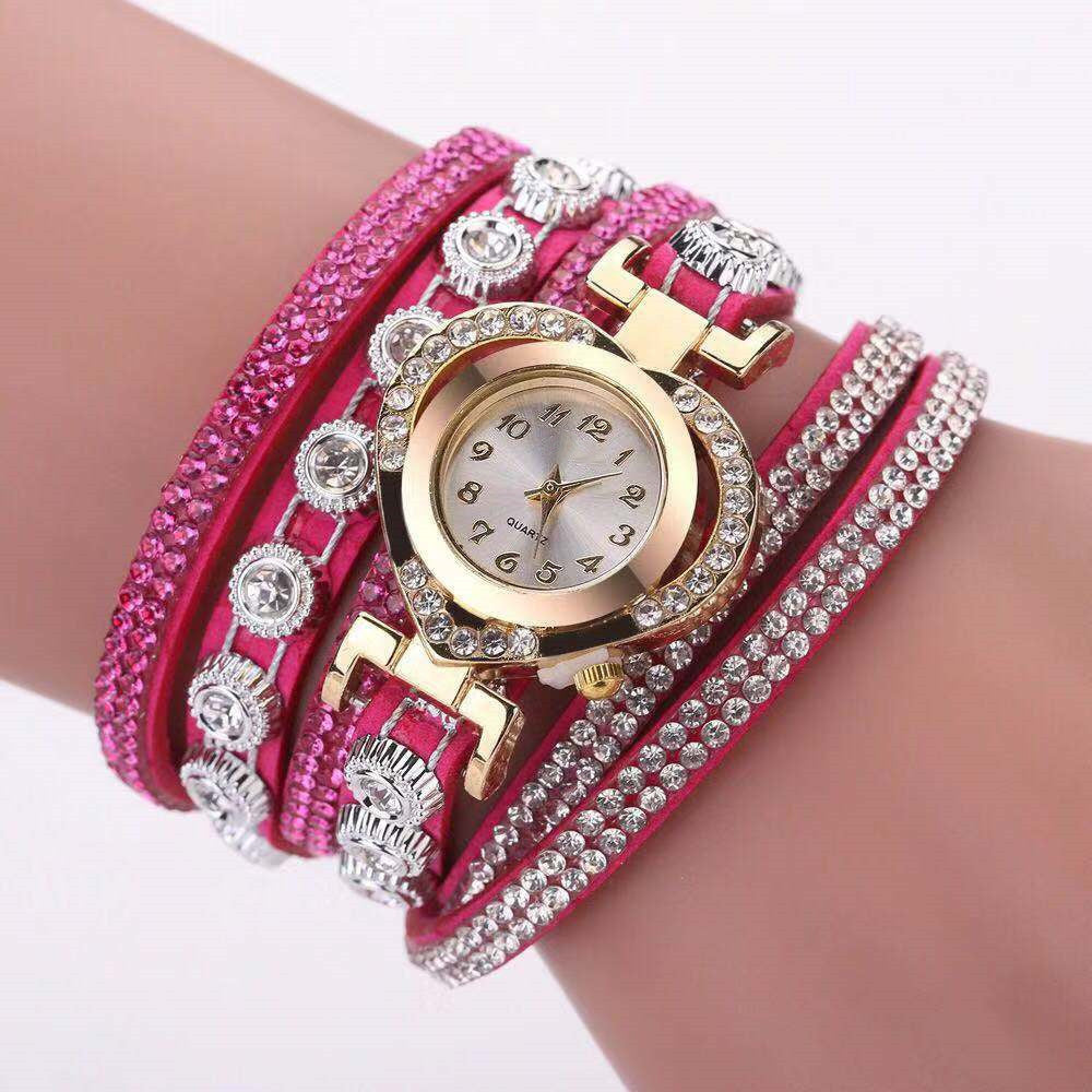Personality Heart Diamond Dial Bracelet – Multi-Color Charm Watch for Women
