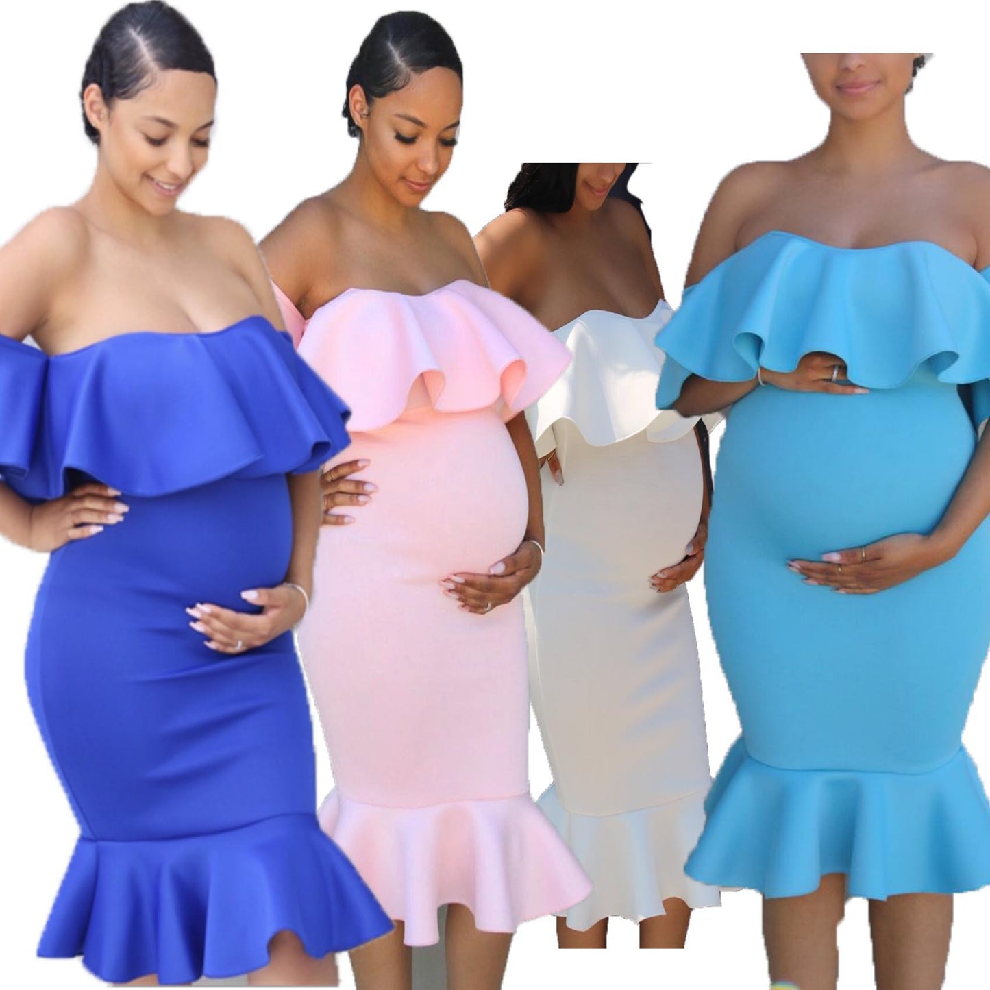 Elegant Maternity Ruffle Dress for Women – Stretchy Elastic Waist Pregnancy Dress | Comfortable Flowy Baby Shower, Casual & Photoshoot Outfit