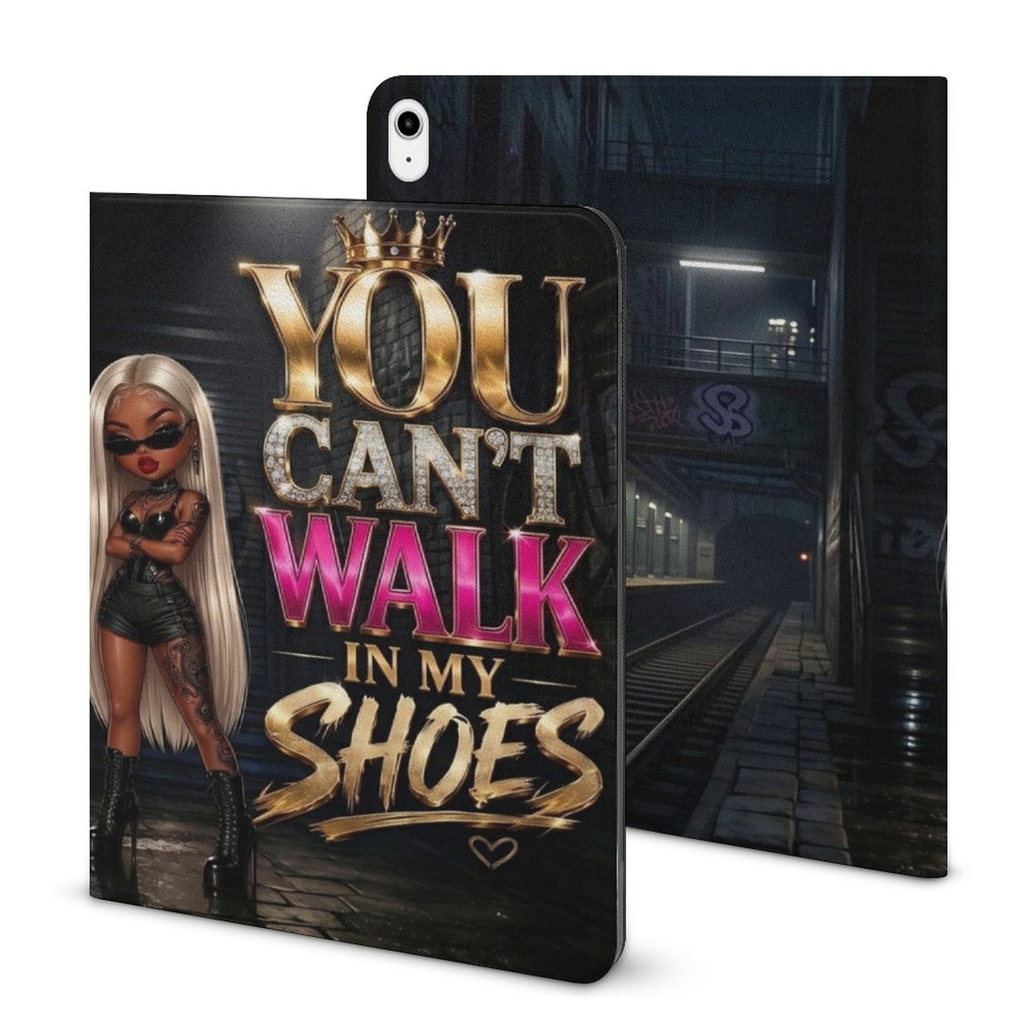 YOU CAN’T WALK IN MY SHOES Book-Style iPad Case with Apple Pencil Holder | Inspirational Protective Tablet Cover | Shockproof Folio iPad Protector Gift