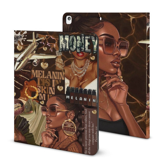 Melanin Queen Book-Style iPad Case with Apple Pencil Holder | Black Girl Luxury Tablet Cover | Protective Folio iPad Protector for Women