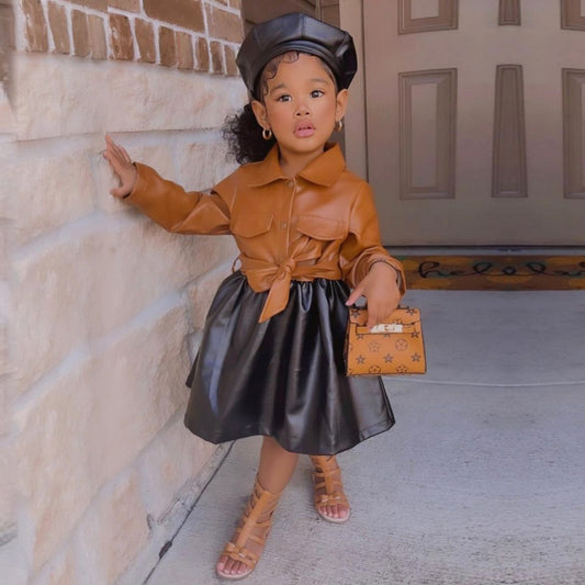 Mini Luxe Fall Fashion Set | Toddler Faux Leather Skirt Outfit