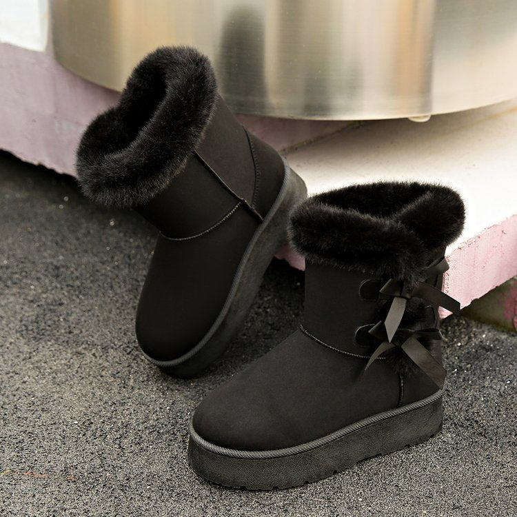 Women’s Bow Retro Ankle Boots | Fleece Lined Winter Boots | Thick Sole Birkenstock-Style Boots | Cozy Warm Snow Boots for Women | Cute Bow Winter Booties