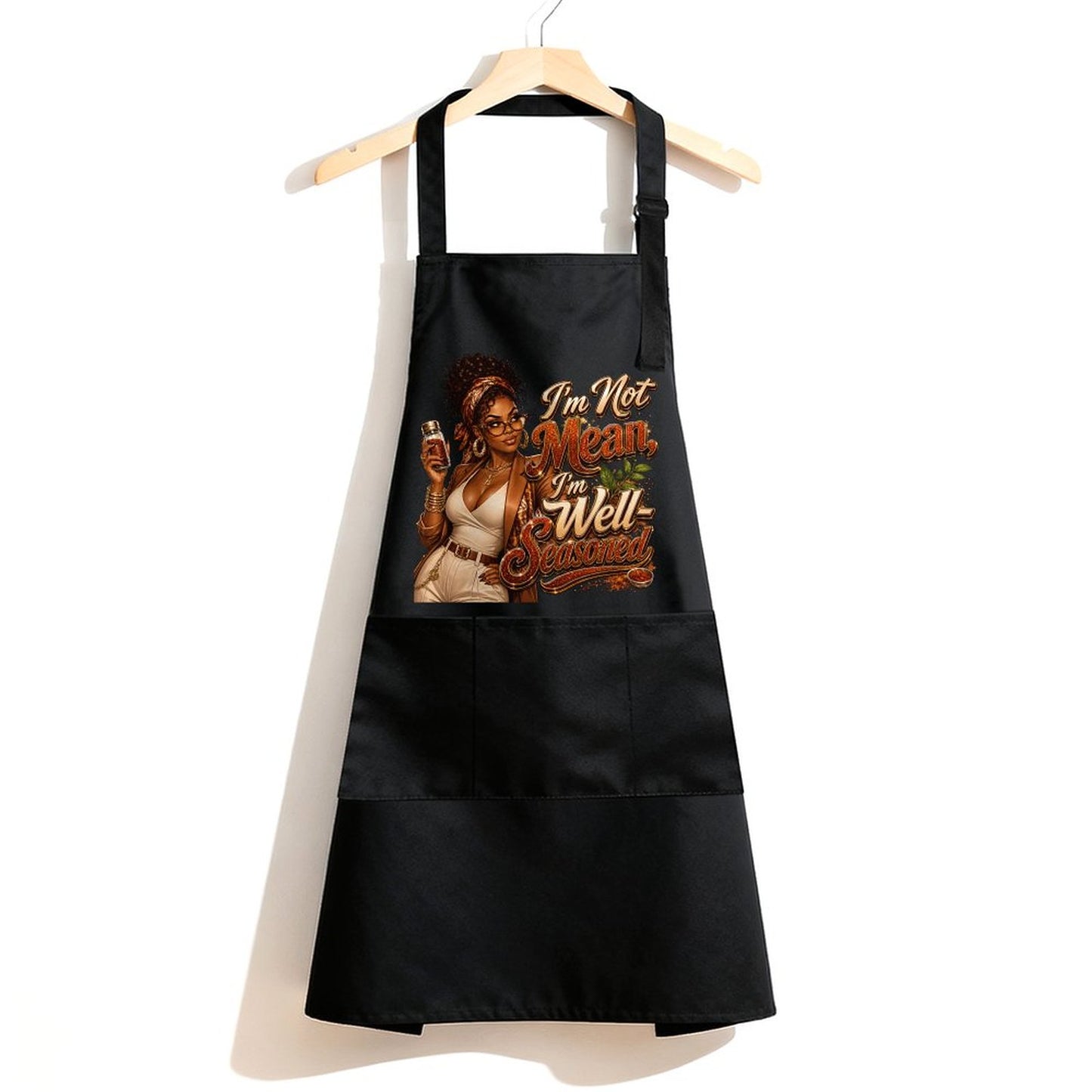I'm Not Mean, I'm Well-Seasoned Black Apron | Funny Cooking Apron for Women | Southern Kitchen Gift | Black Woman Gift  Decor