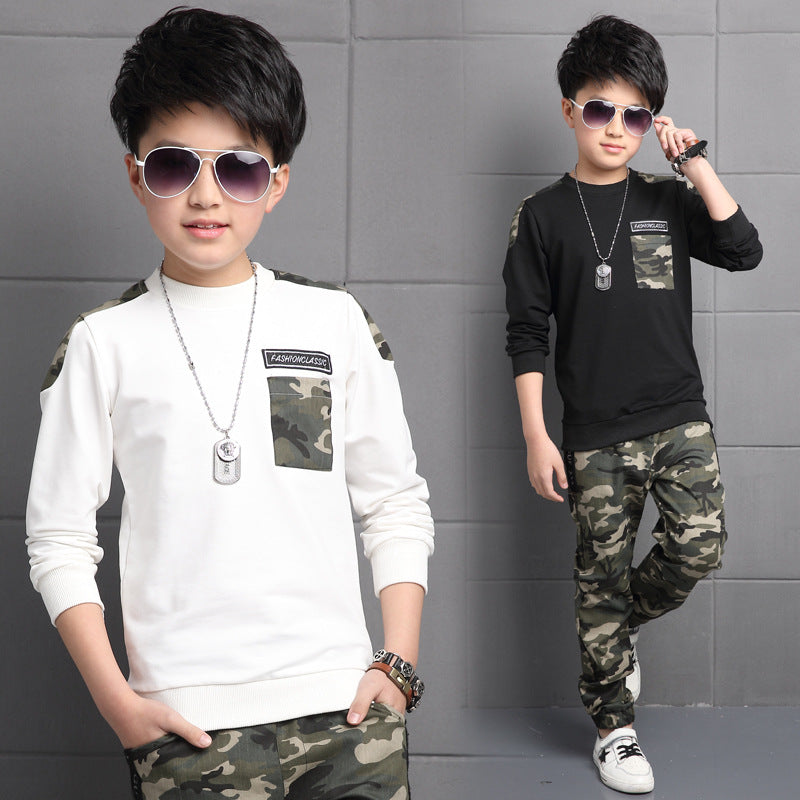 Boys Camouflage Pants And  Long-sleeved Shirt Set