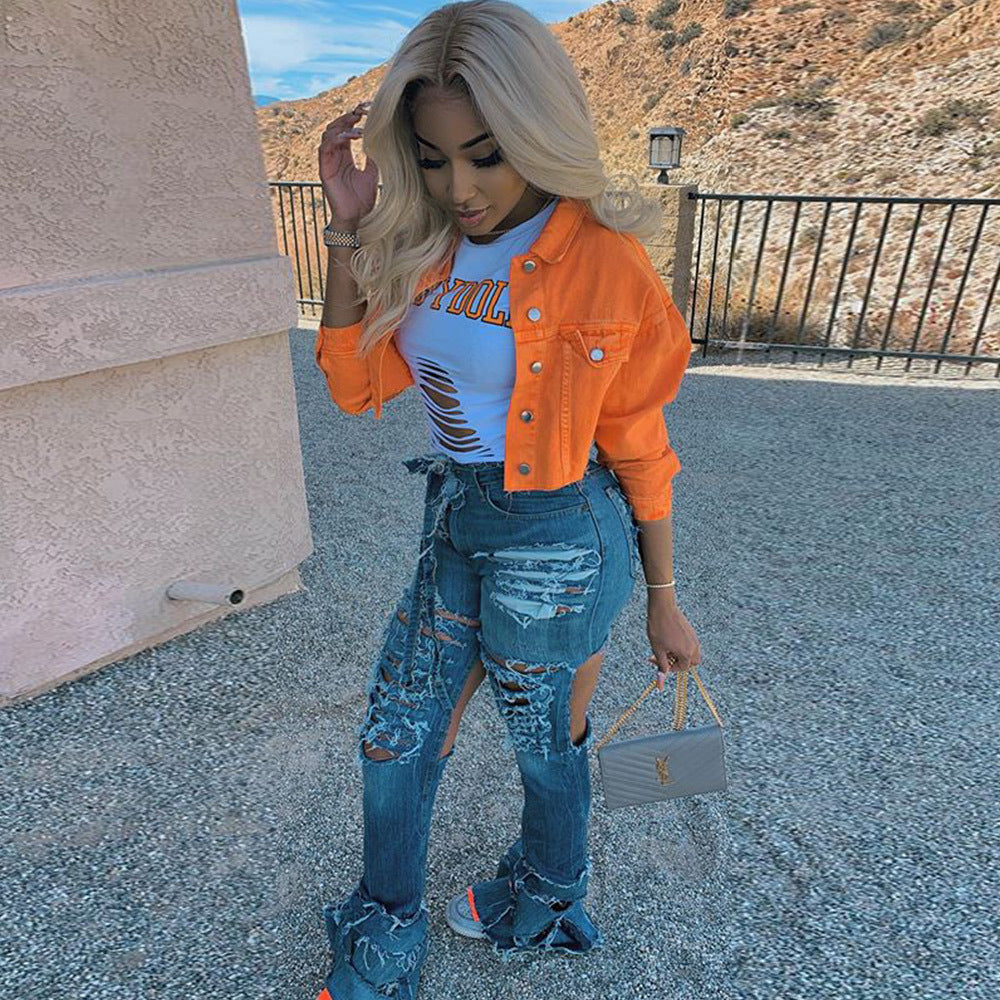 Women’s Cropped Denim Jacket – Streetwear Bodycon Jean Jacket | Casual Outwear Coat for Ladies | Trendy Urban Fashion