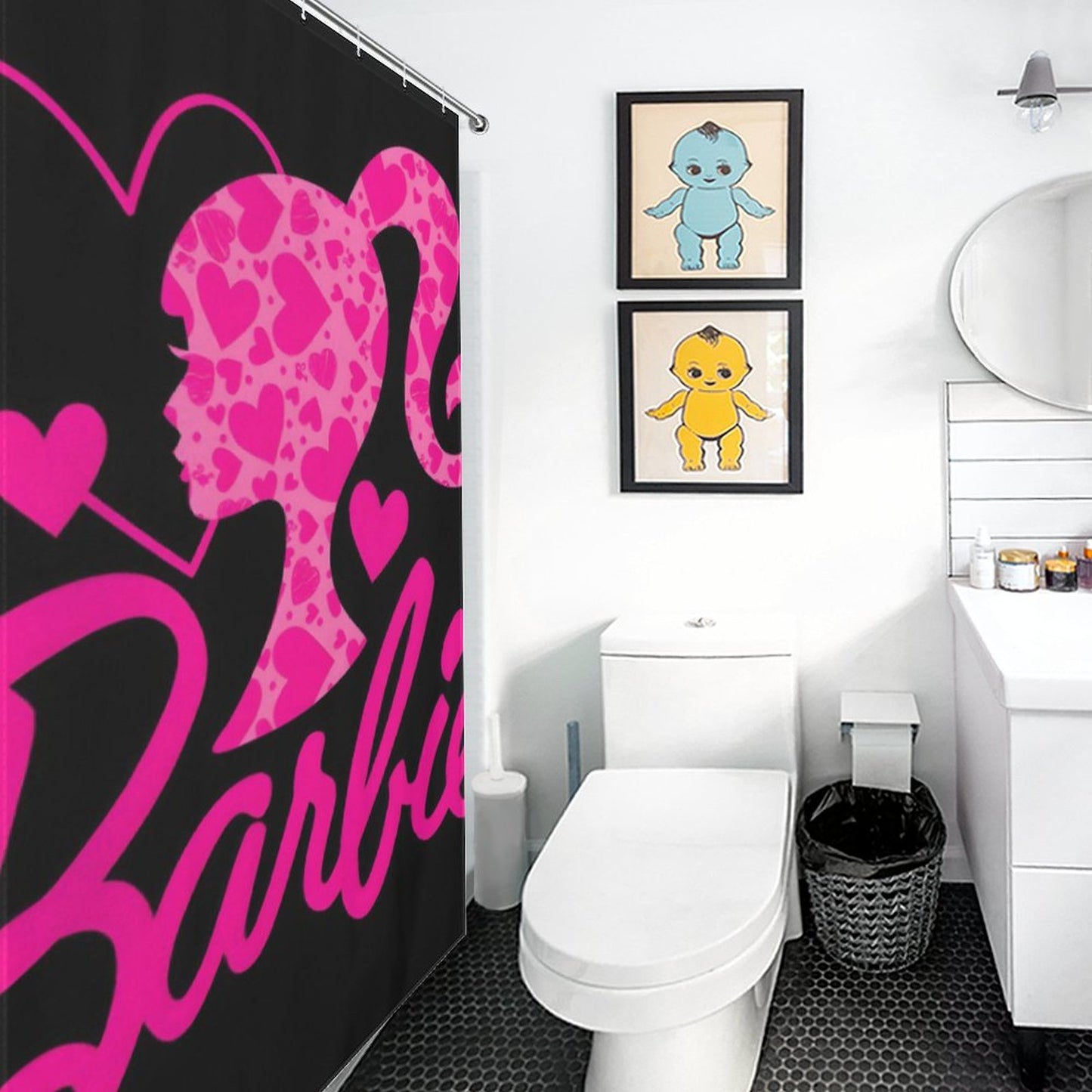 Pink and Black Melanin Doll House Barbie Collection Shower Curtain