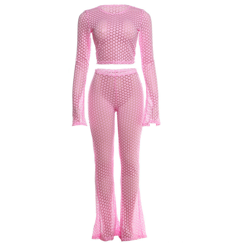 Personality Street Sexy Ripped Bare Midriff High Waist Trousers Suit Women