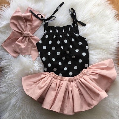Adorable Girls' Polka Dot Top & Pink Skirt Set – Stylish & Sweet Outfit for Toddlers & Little Girls